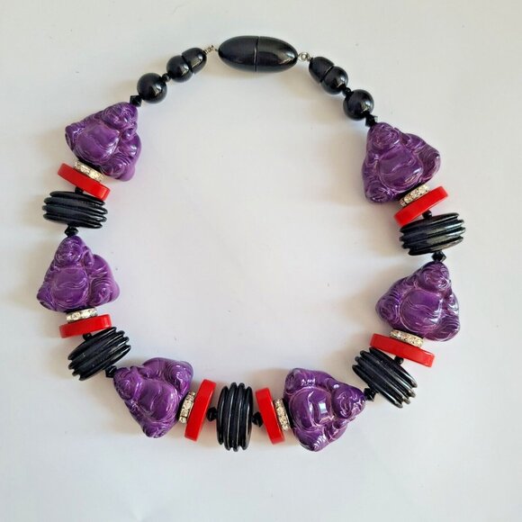 Fiocchi Jewelry - Rare chunky Fiocchi Italy choker necklace purple buddha red Angela Caputi 1980s
